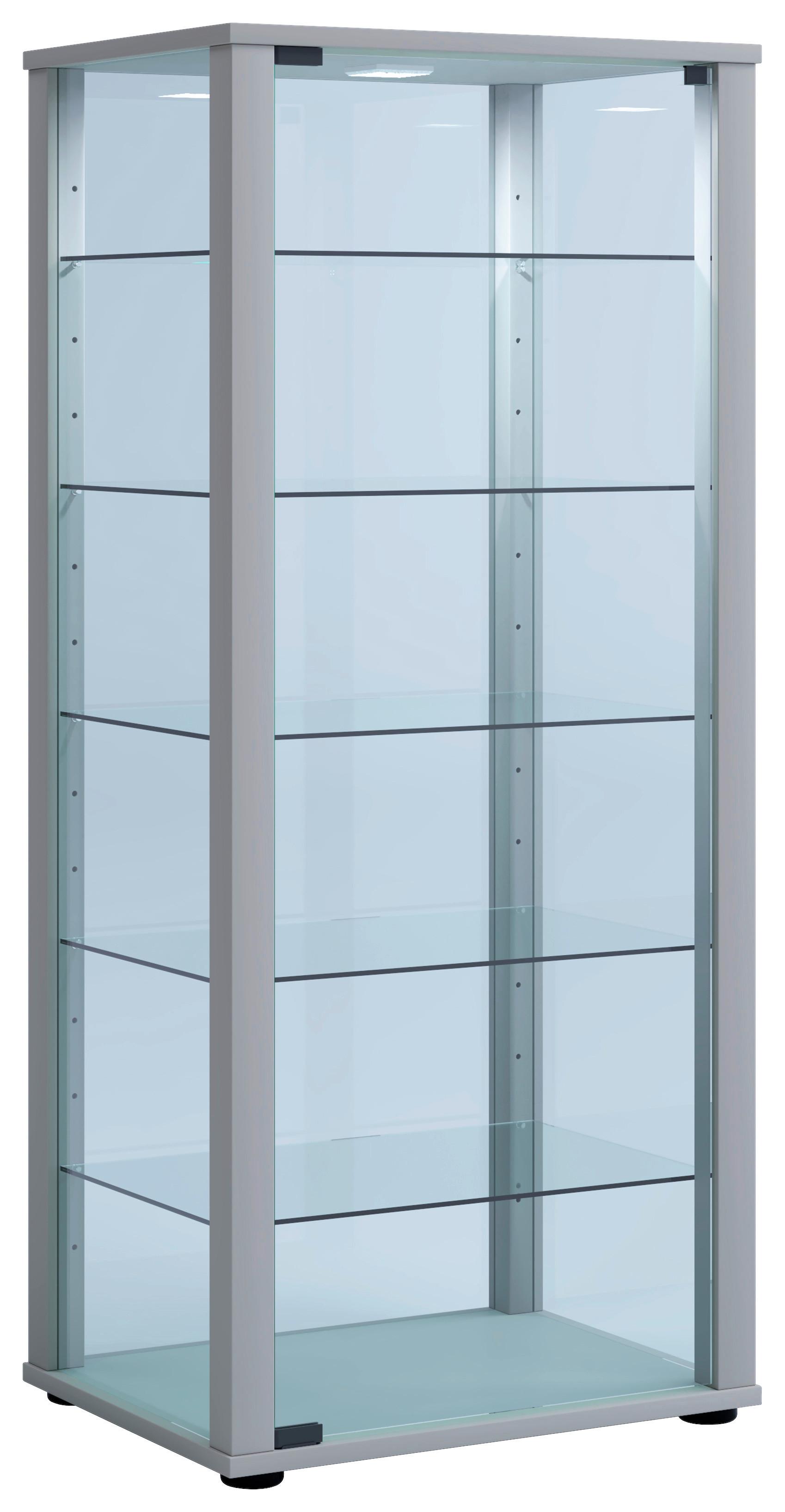 Vitrine Kavisa B: 50 cm Silberfarben - Silberfarben/Schwarz, MODERN, Glas/Holzwerkstoff (50/114,5/38cm) - MID.YOU