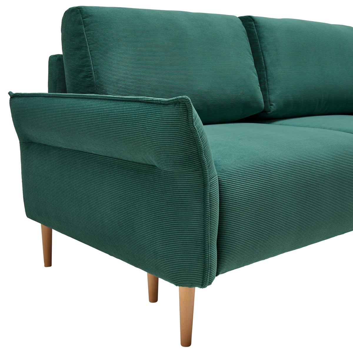 Třímístná pohovka CUSTOM, tmavě zelený manšestr - tmavě zelená/přírodní barvy, Moderní, dřevo/textil (183/85/92cm) - Mömax