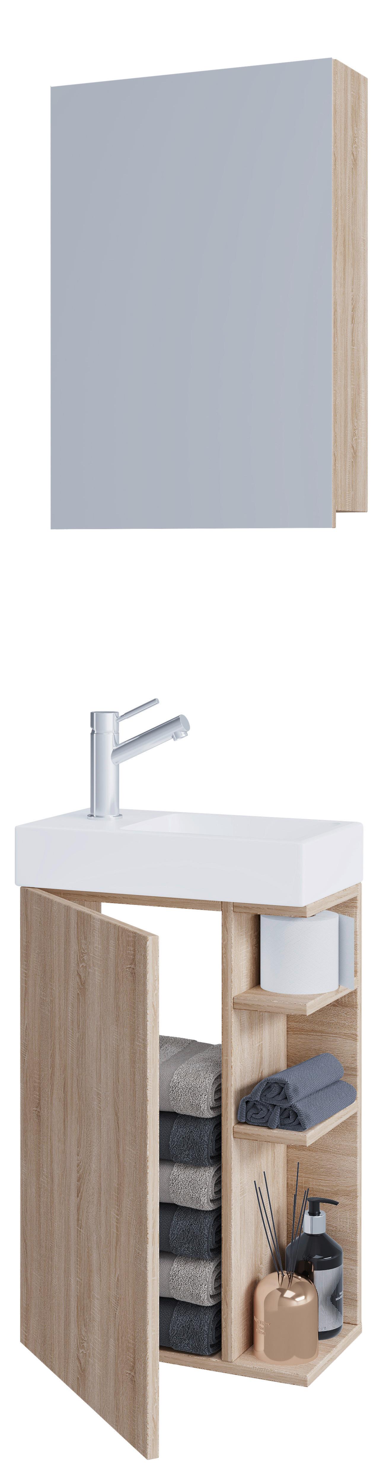 Gästebad Lumia - Weiß/Sonoma Eiche, MODERN, Glas/Keramik (40cm) - MID.YOU