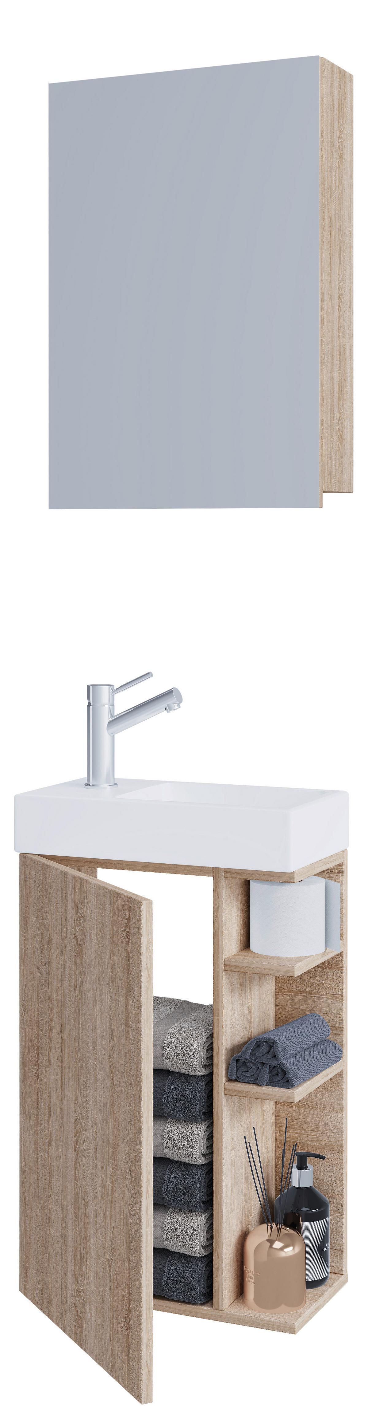 Gästebad Lumia - Weiß/Sonoma Eiche, MODERN, Glas/Keramik (40cm) - MID.YOU