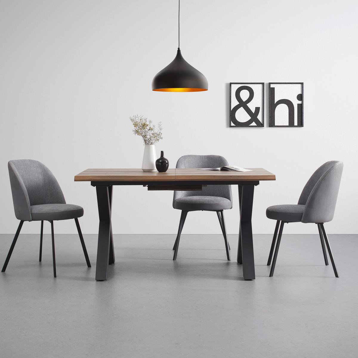 Rozkladací jedálenský stôl LIA 140-180x76x90 cm - čierna/farba vlašského orecha, Modern, kov/kompozitné drevo (140-180/90/76cm) - Bessagi Home