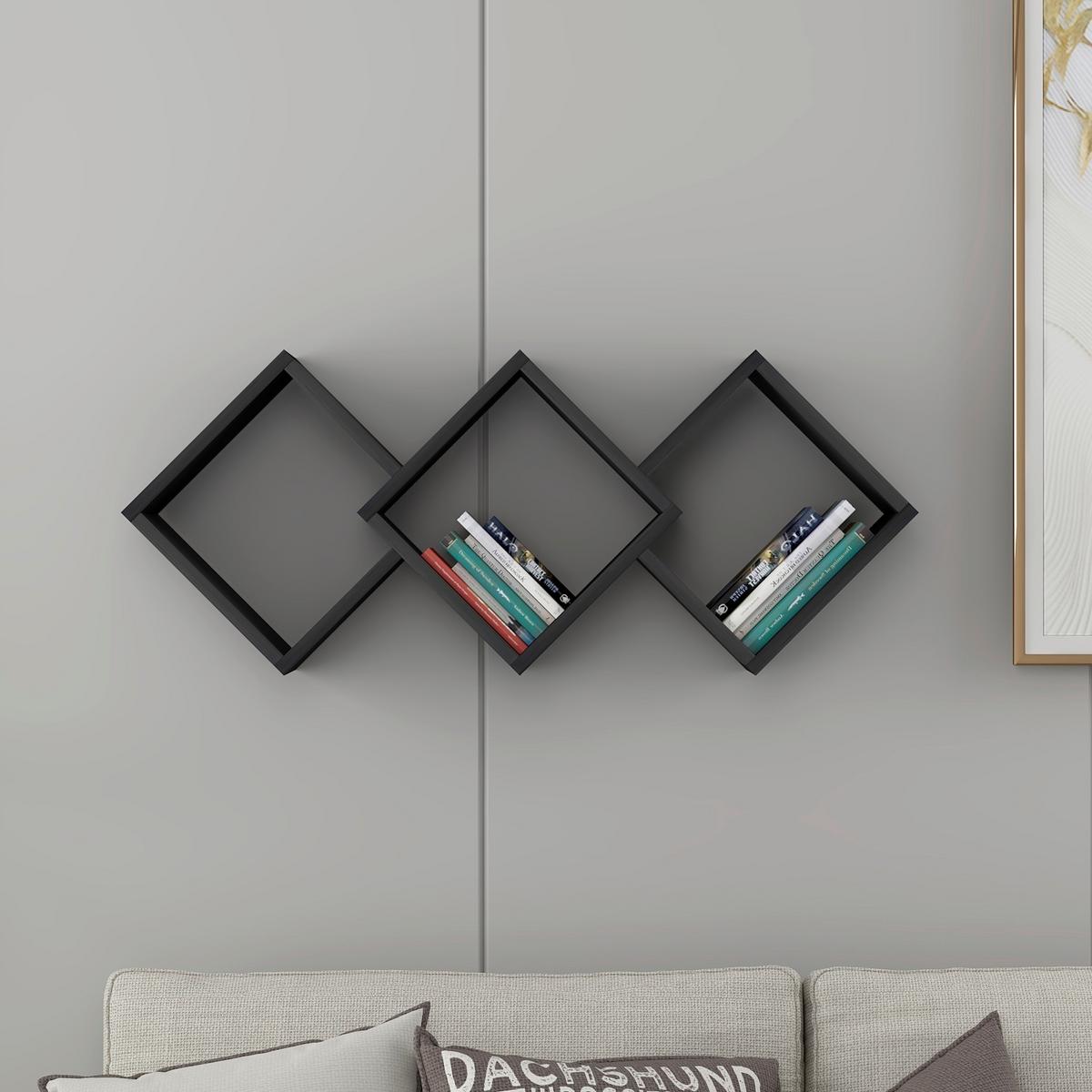 Wandregal Galaxy Schwarz B: 102 Cm - Schwarz, Design, Holzwerkstoff (102/42/20cm) - Livetastic