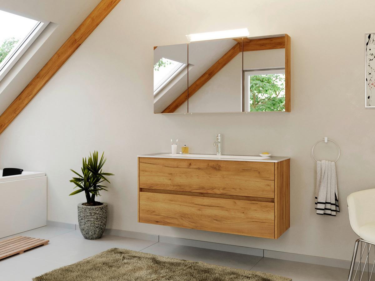 Waschtischkombi Limes Eiche Dekor B: 120 Cm - Eichefarben/Weiß, MODERN, Holzwerkstoff/Stein (120/58,5/46,6cm) - MID.YOU