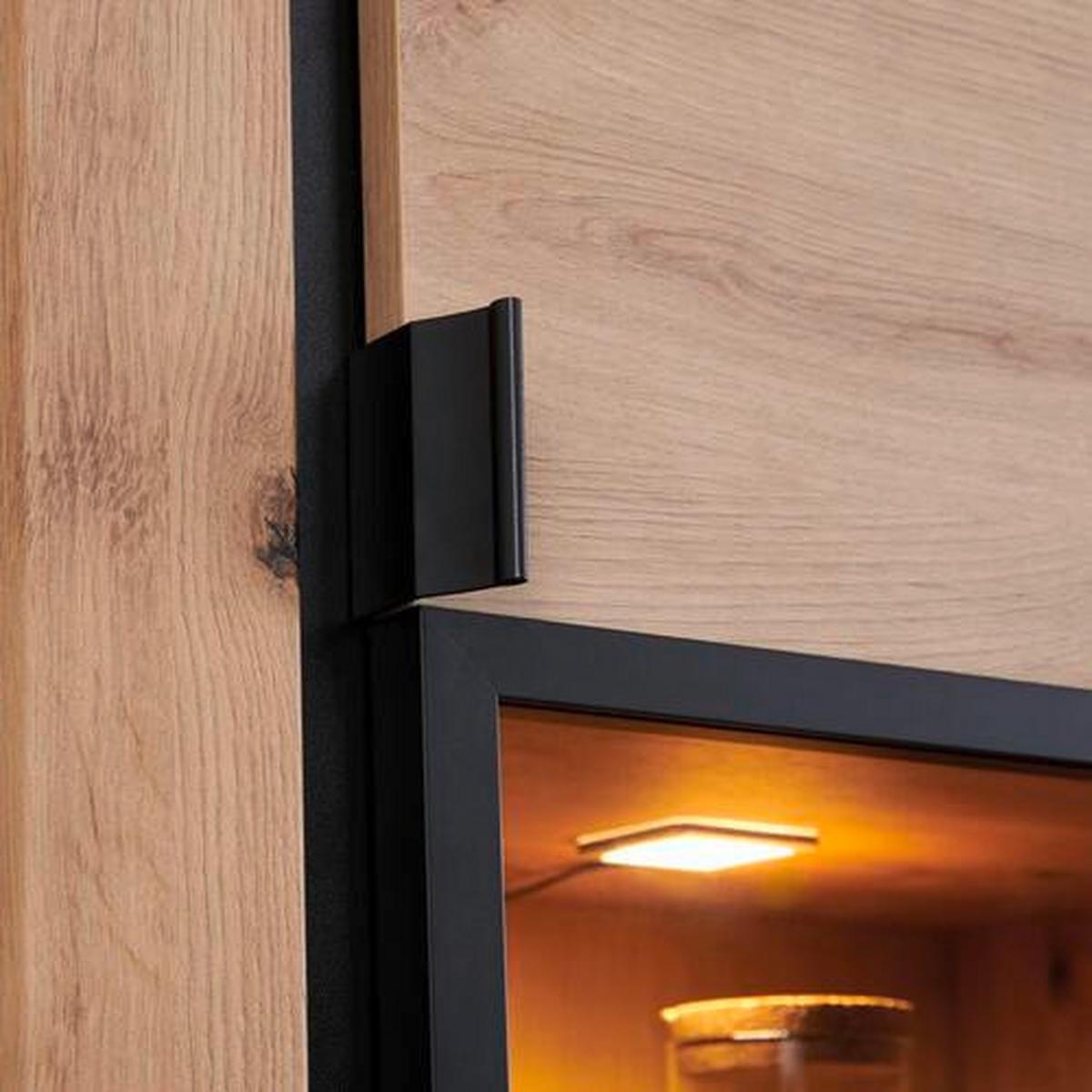 Wohnkombination 4-Tlg. mit Led Nyon, Eiche Dekor/Schwarz - Eichefarben/Schwarz, MODERN, Glas/Holzwerkstoff (318,7/200,1/50cm)
