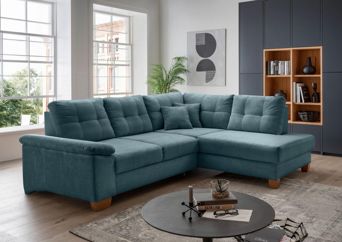 Ecksofa Brizzini Petrol S: 274x206 Cm - Petrol/Naturfarben, MODERN, Textil (274/206cm) - Livetastic