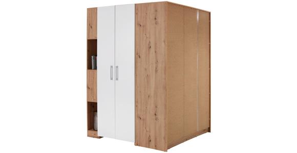 Eckschrank Begehbar mit Regal 120cm Box, Eiche Dekor/Weiß - Eichefarben/Weiß, MODERN, Holzwerkstoff (120/205/150cm) - Ondega