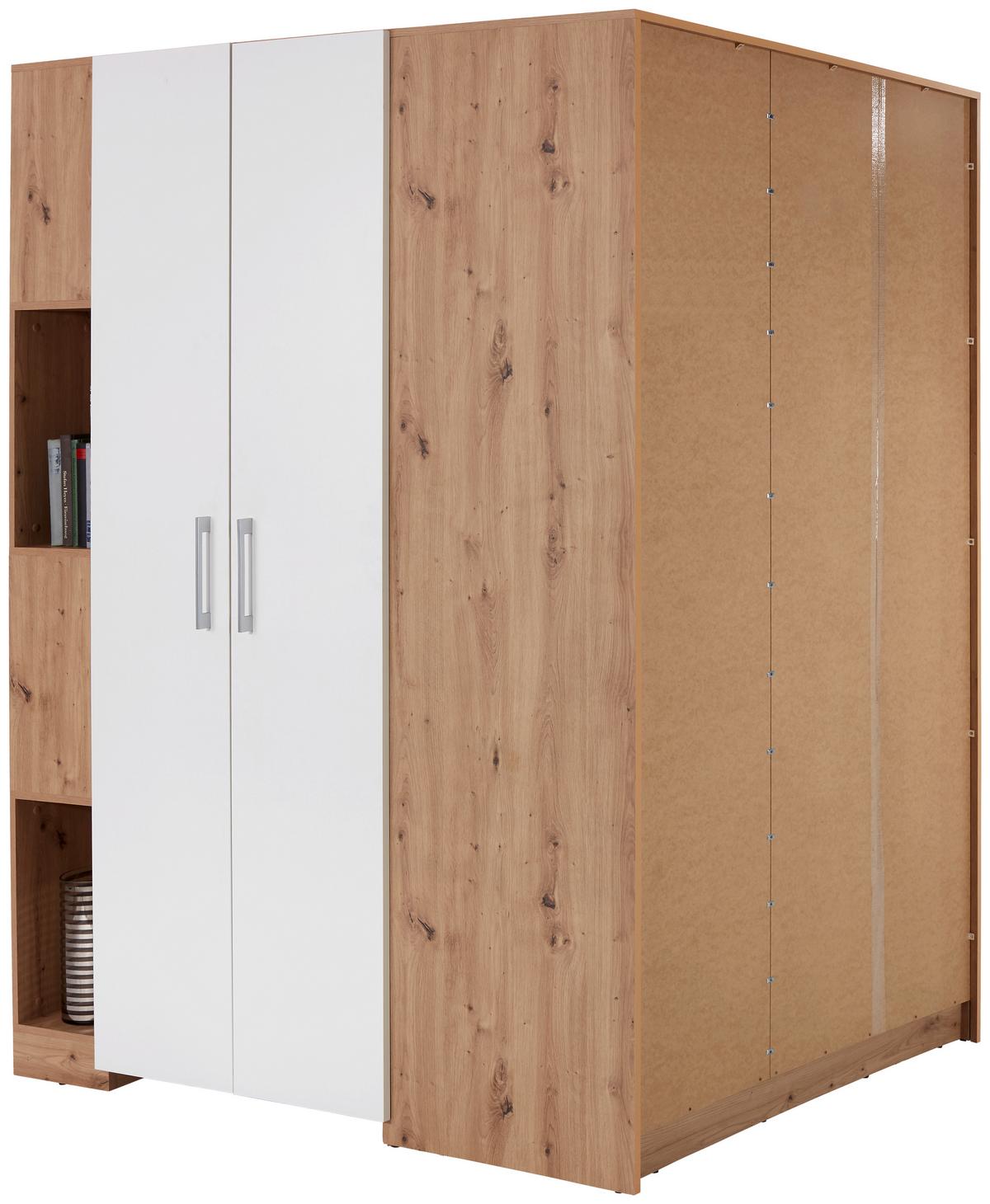 Eckschrank Begehbar Mit Regal 120cm Box, Eiche Dekor/weiß - Weiß/Eiche Artisan, MODERN, Holzwerkstoff (120/205/150cm) - Ondega