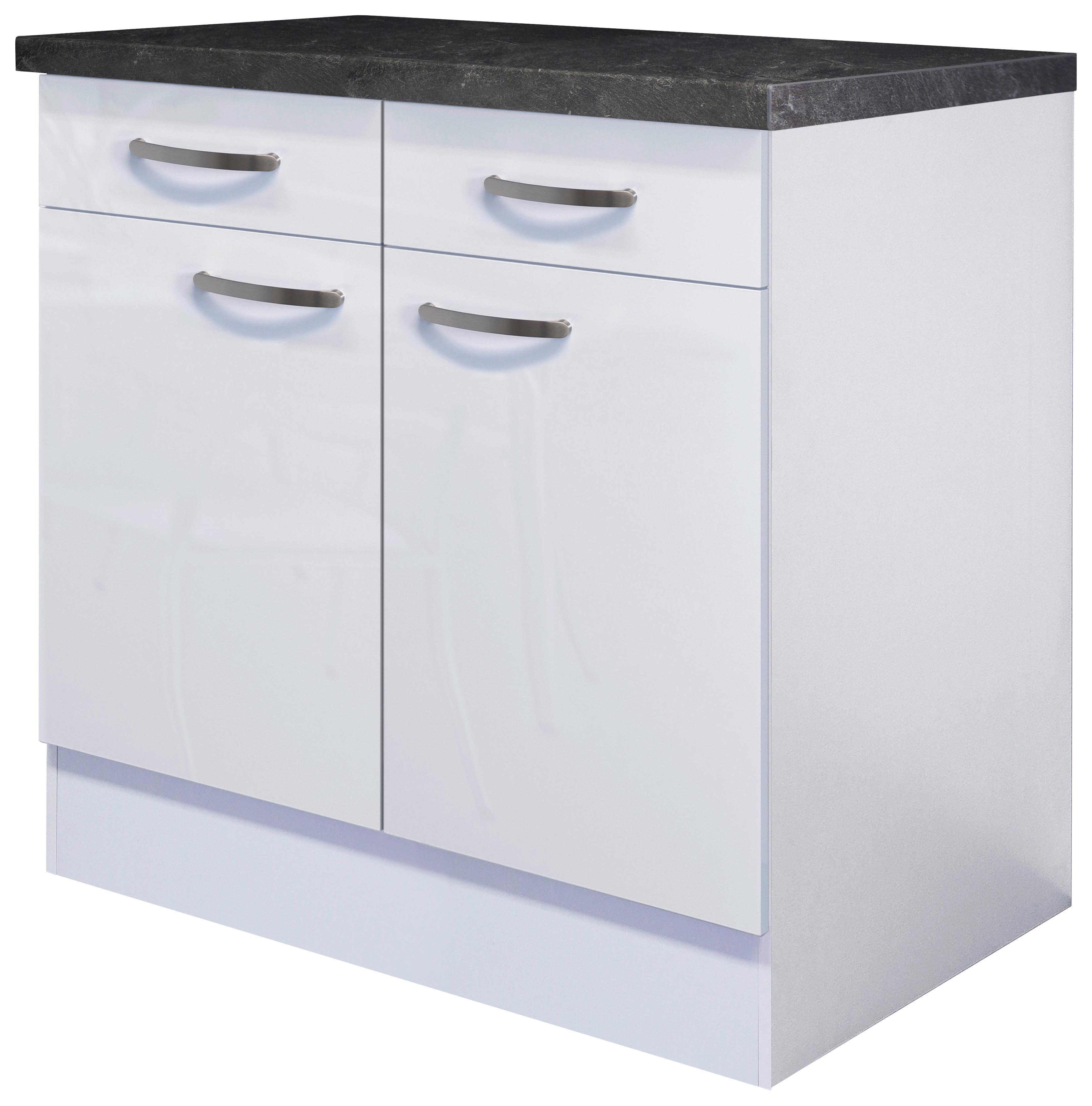 Küchenunterschrank Alba B: 80 Cm Weiß/schiefer Mit Laden - Schieferfarben/Weiß Hochglanz, MODERN, Holzwerkstoff (80/86/60cm)