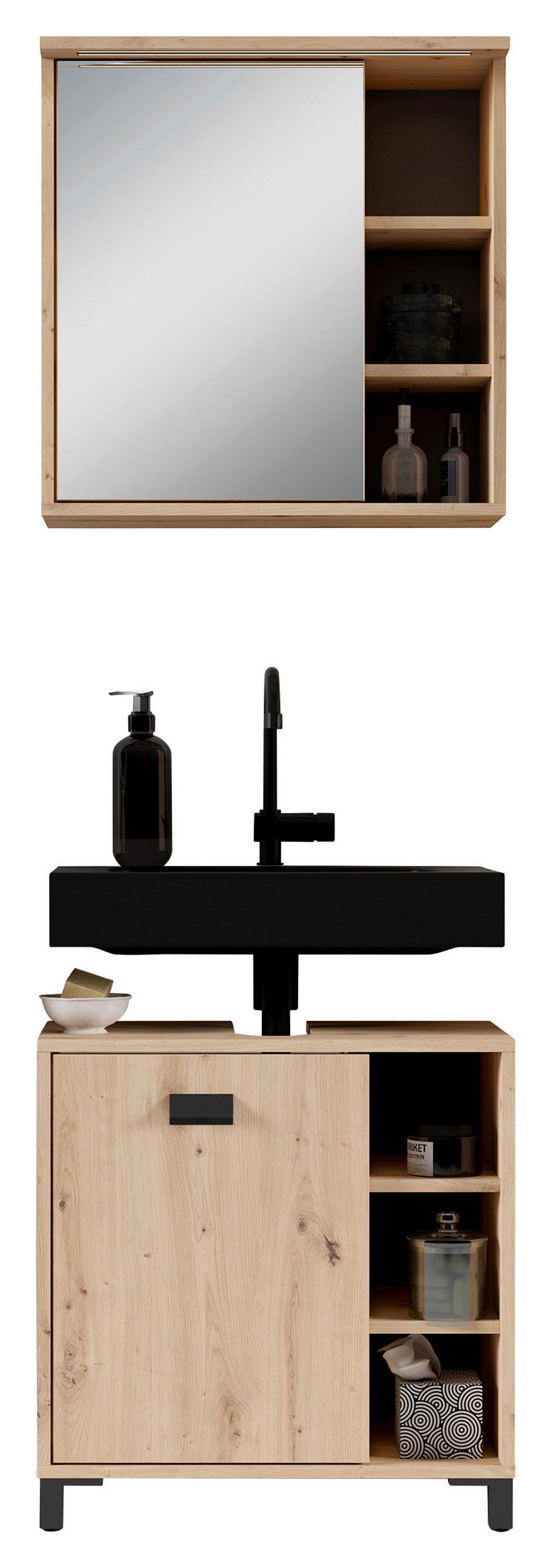 Badezimmer Wellness Eiche Artisan/Schwarz B: 620cm - Schwarz/Eiche Artisan, MODERN, Holzwerkstoff/Kunststoff (60cm) - MID.YOU