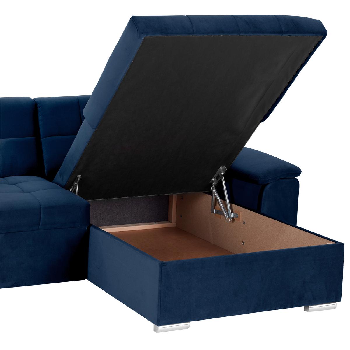 Ecksofa mit Schlaffunktion Keaton + Bettkasten, Indigo - Blau, Basics, Textil (263/169cm) - Livetastic