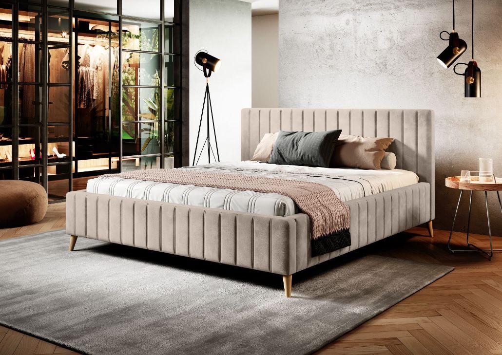Manželská posteľ s roštom Tamina, 160x200, sivohnedá - sivohnedá/prírodná farba, Design, drevo/textil (160/200cm)