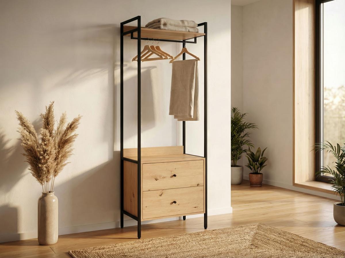 Garderobe Dhaka Eichefarben/schwarz B: 64 Cm - Schwarz, MODERN, Holzwerkstoff/Metall (64/190/40cm)