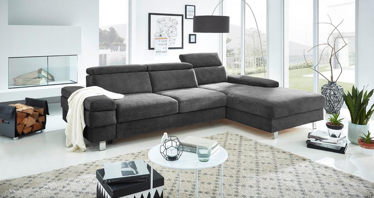 Ecksofa Elvis, Anthrazit S: 259x182 Cm - Anthrazit/Silberfarben, KONVENTIONELL, Textil (259/182cm) - Trendmanufaktur