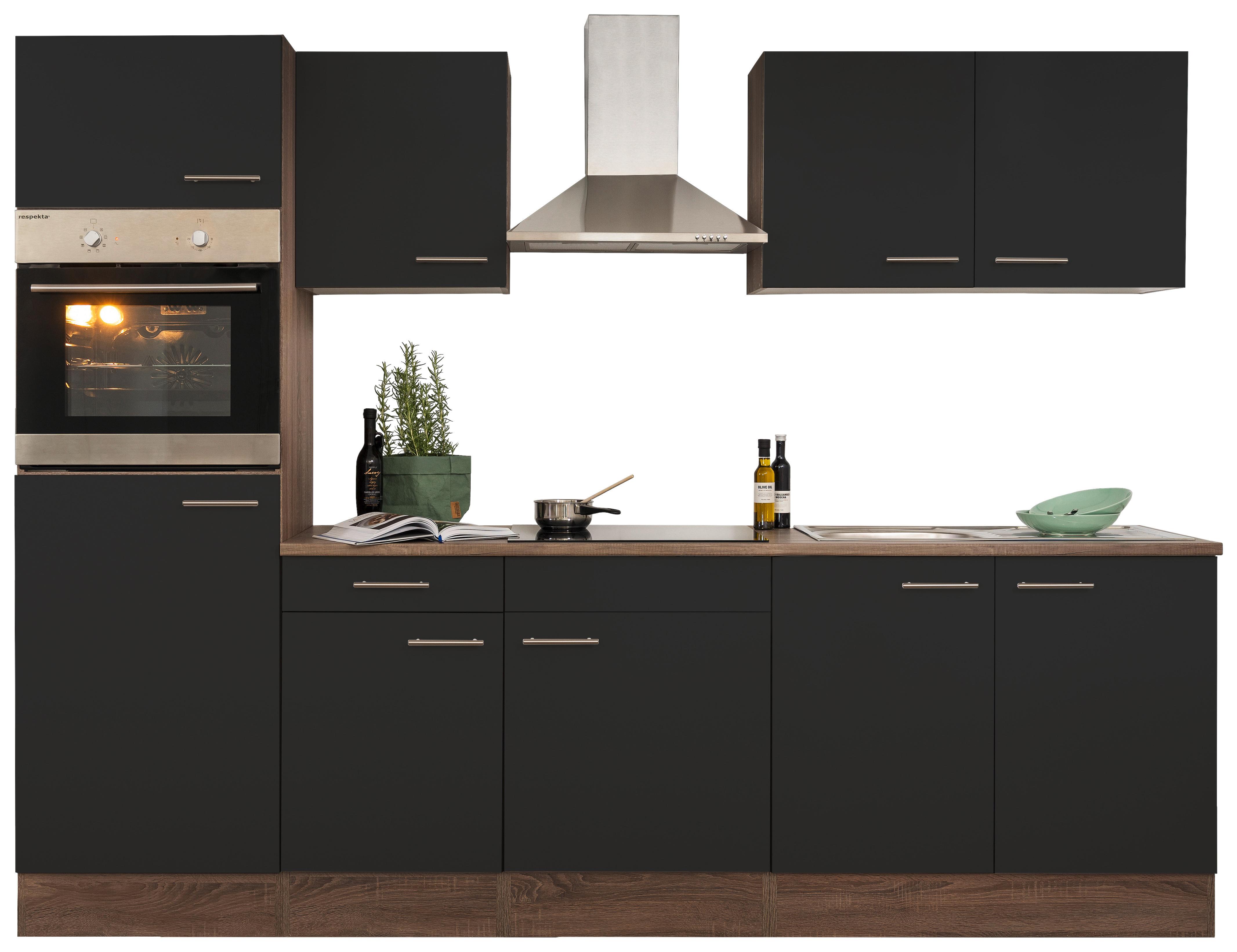 Küchenzeile ohne Geräte B: 270 cm Schwarz/Eiche Dekor - Eichefarben/Schwarz, Basics, Holzwerkstoff (270/205/60cm) - Respekta