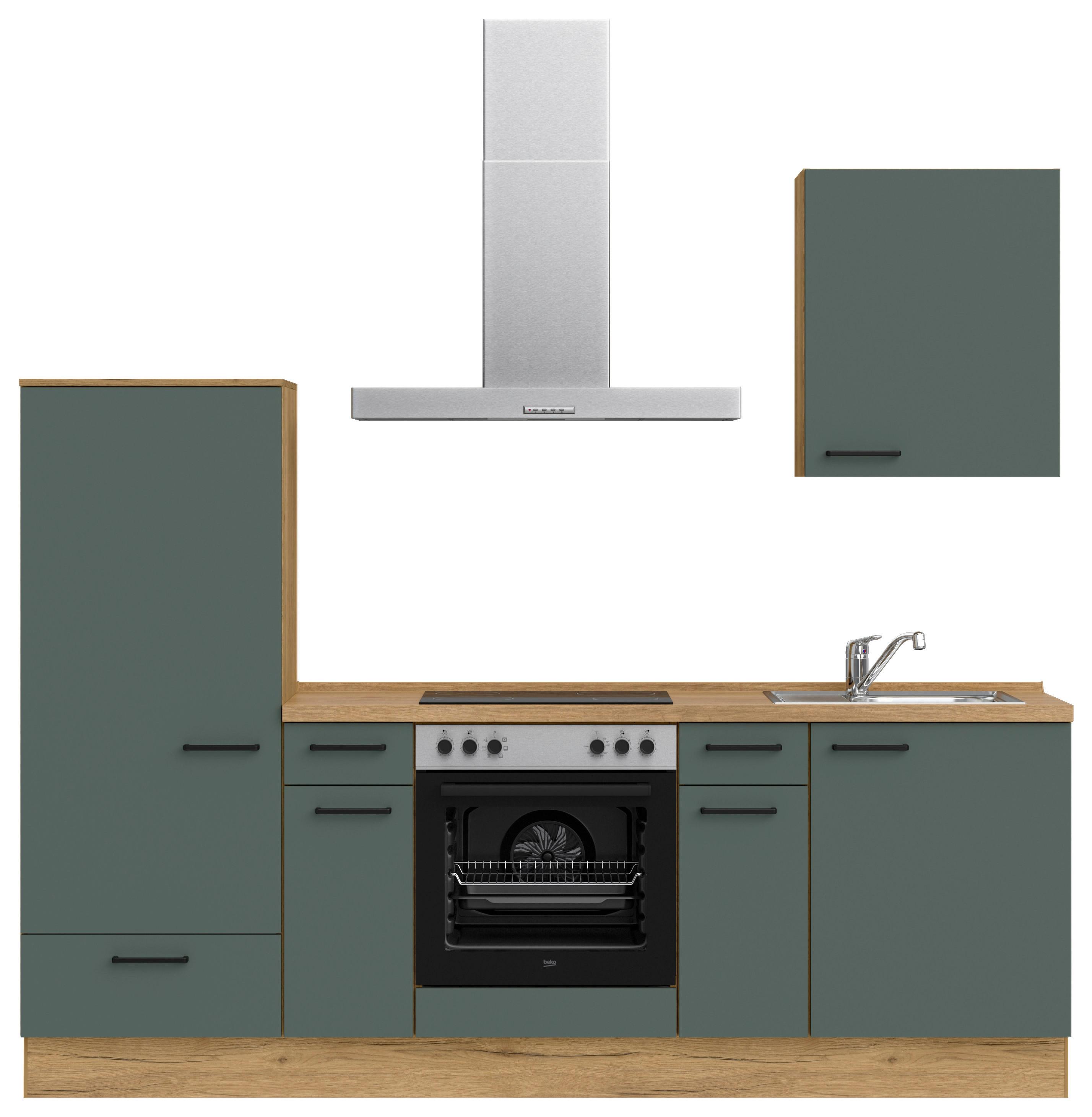 Küchenleerblock Easytouch Low-Line, L2 Links - Dunkelgrün/Eichefarben, MODERN, Holzwerkstoff (240cm) - Nobilia