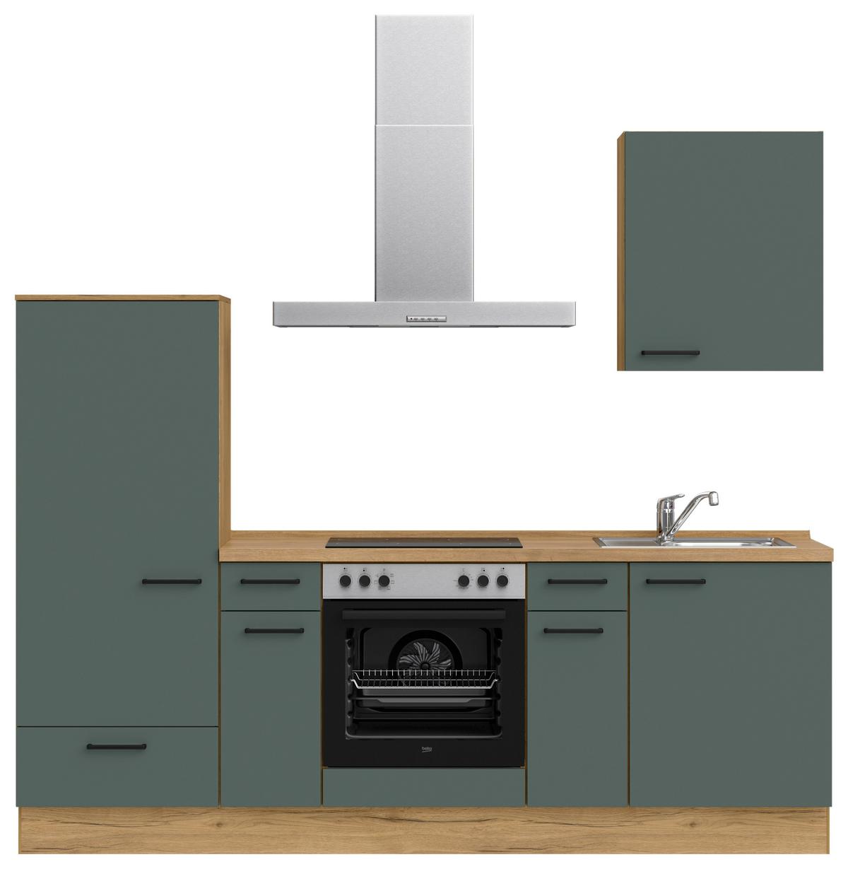 Küchenleerblock Easytouch Low-Line, L2 Links - Dunkelgrün/Eichefarben, MODERN, Holzwerkstoff (240cm) - Nobilia