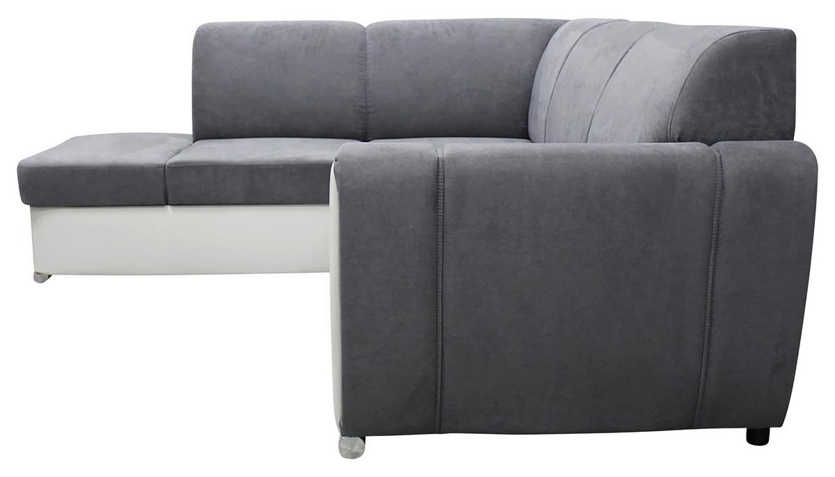 Ecksofa Mit Bettkasten Doris Rücken Echt Grau/weiß - Silberfarben/Weiß, Design, Textil (196/255cm) - MID.YOU