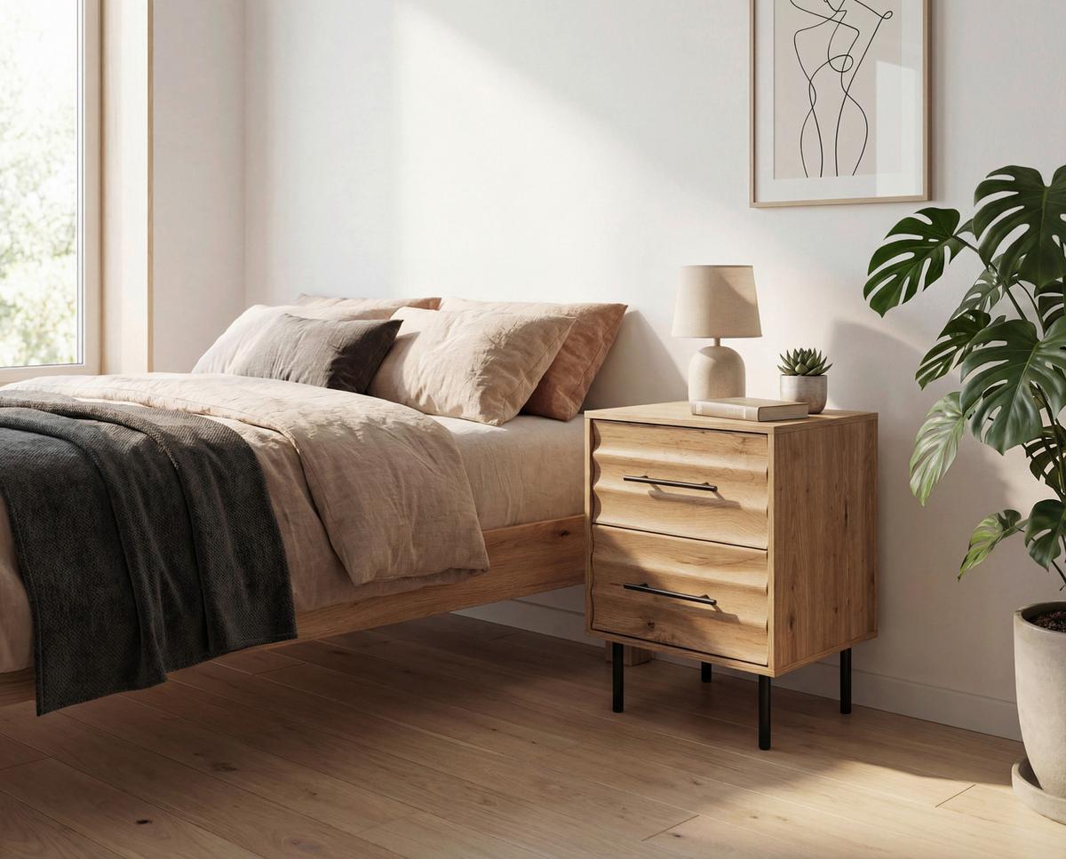 Nachtkästchen Carlton Eiche Artisan H: 55 Cm - Schwarz/Eiche Artisan, Trend, Holzwerkstoff (40/55/39cm)