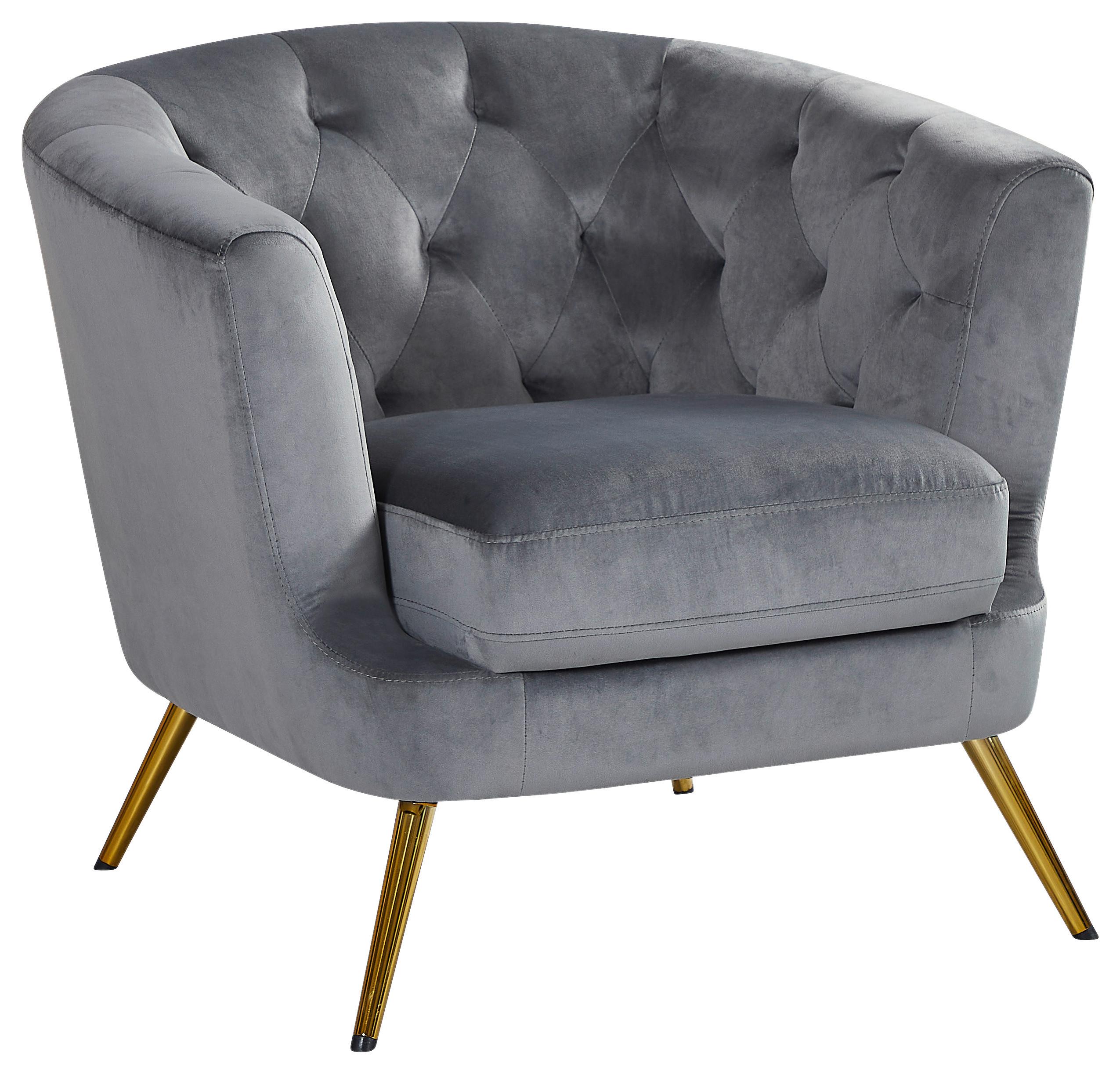 Polstersessel Mit Armlehnen Lita Samtbezug Grau - Goldfarben/Grau, MODERN, Textil/Metall (89/78/83cm) - Ti'me