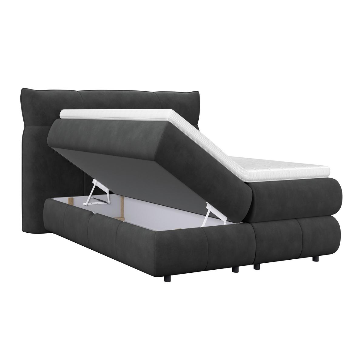 Boxspringbett Carmelo Schwarz 140x200 cm H5 - Schwarz, Trend, Textil (140/200cm)