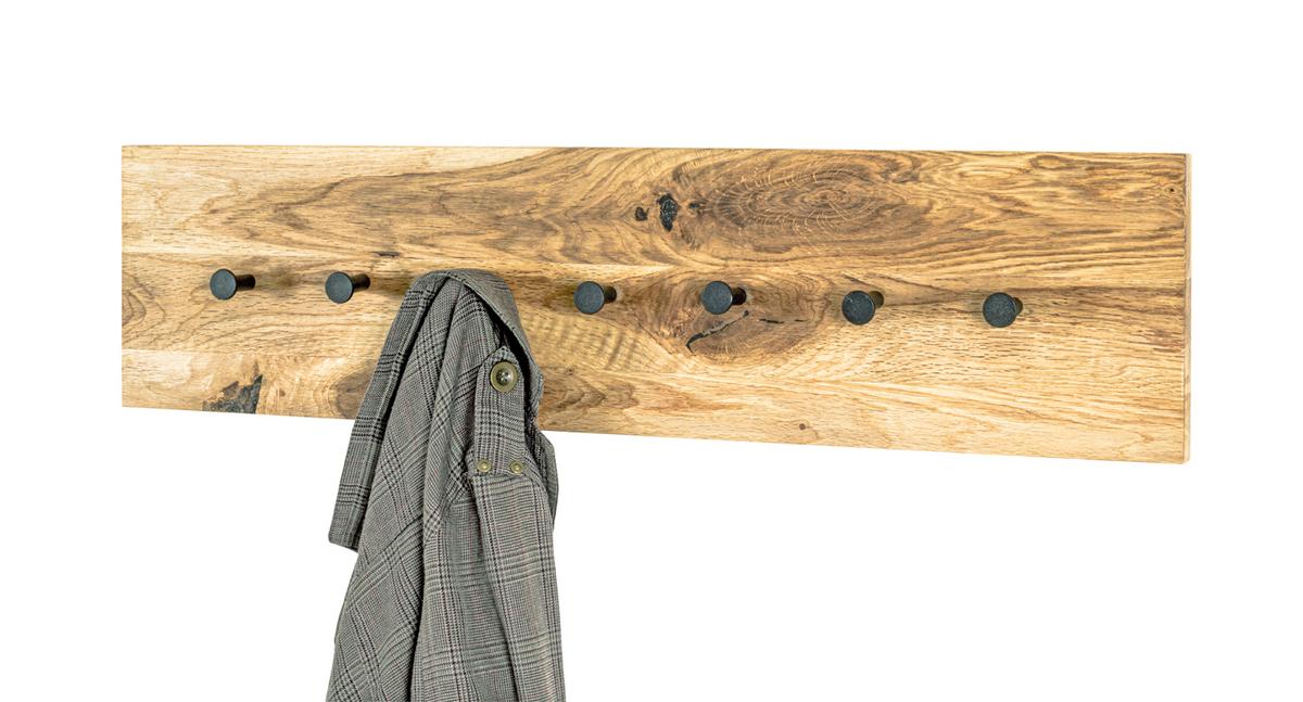 Garderobenpaneel Milano Eichefarben 7 Haken B: 86 Cm - Eichefarben/Schwarz, Basics, Holz/Metall (86/20/6cm)