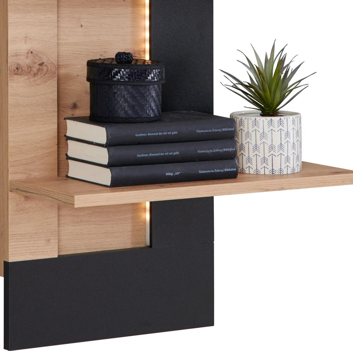 Wandboard Nyon B: 49,1 Cm, Eiche Dekor/schwarz - Fichtefarben/Schwarz, MODERN, Holzwerkstoff (49,1/110/21cm)