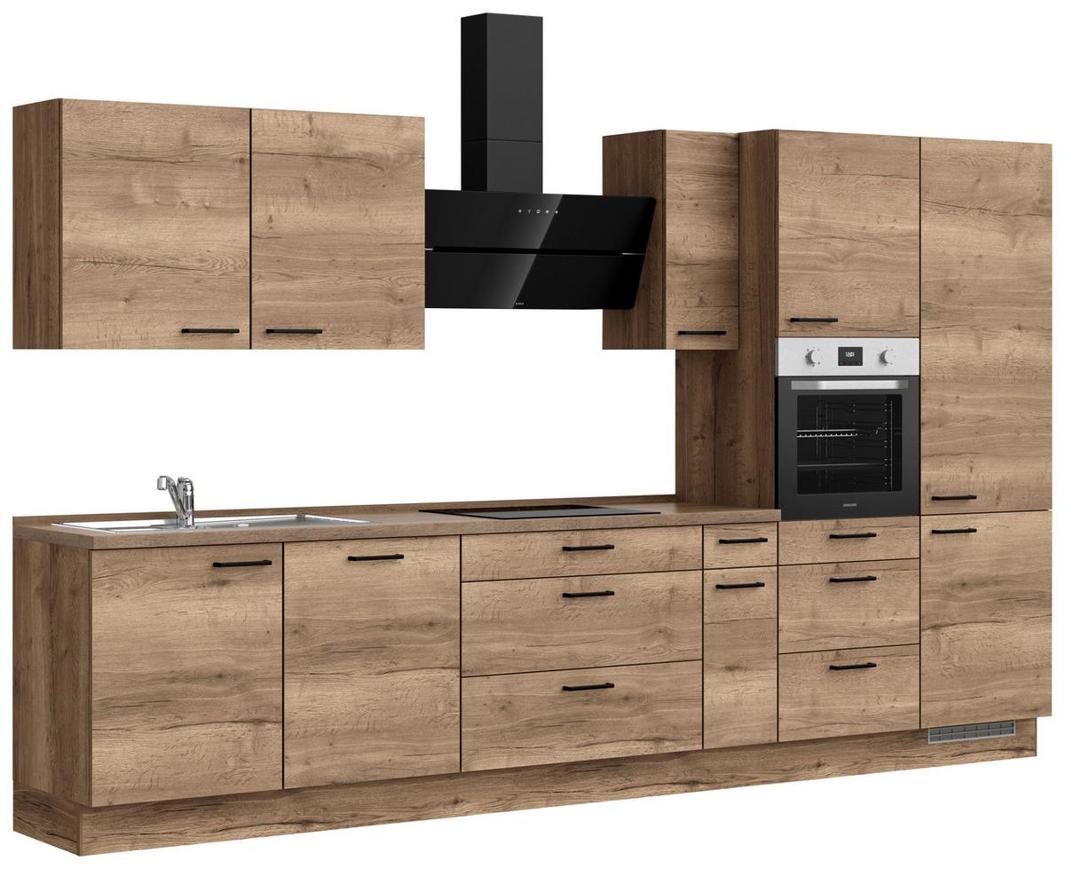Kuchyňská linka 360 cm, dekor dub Havanna - černá/tmavý dub, Moderní, kov/kompozitní dřevo (360cm) - Nobilia