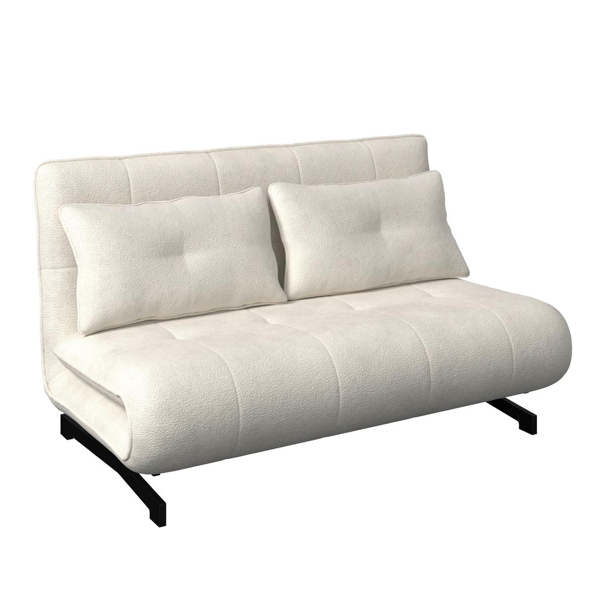 Rozkládací pohovka LUNA, bilé buklé, max.240 kg - bílá/černá, Moderní, kov/textil (142/40/62cm) - Bessagi Home