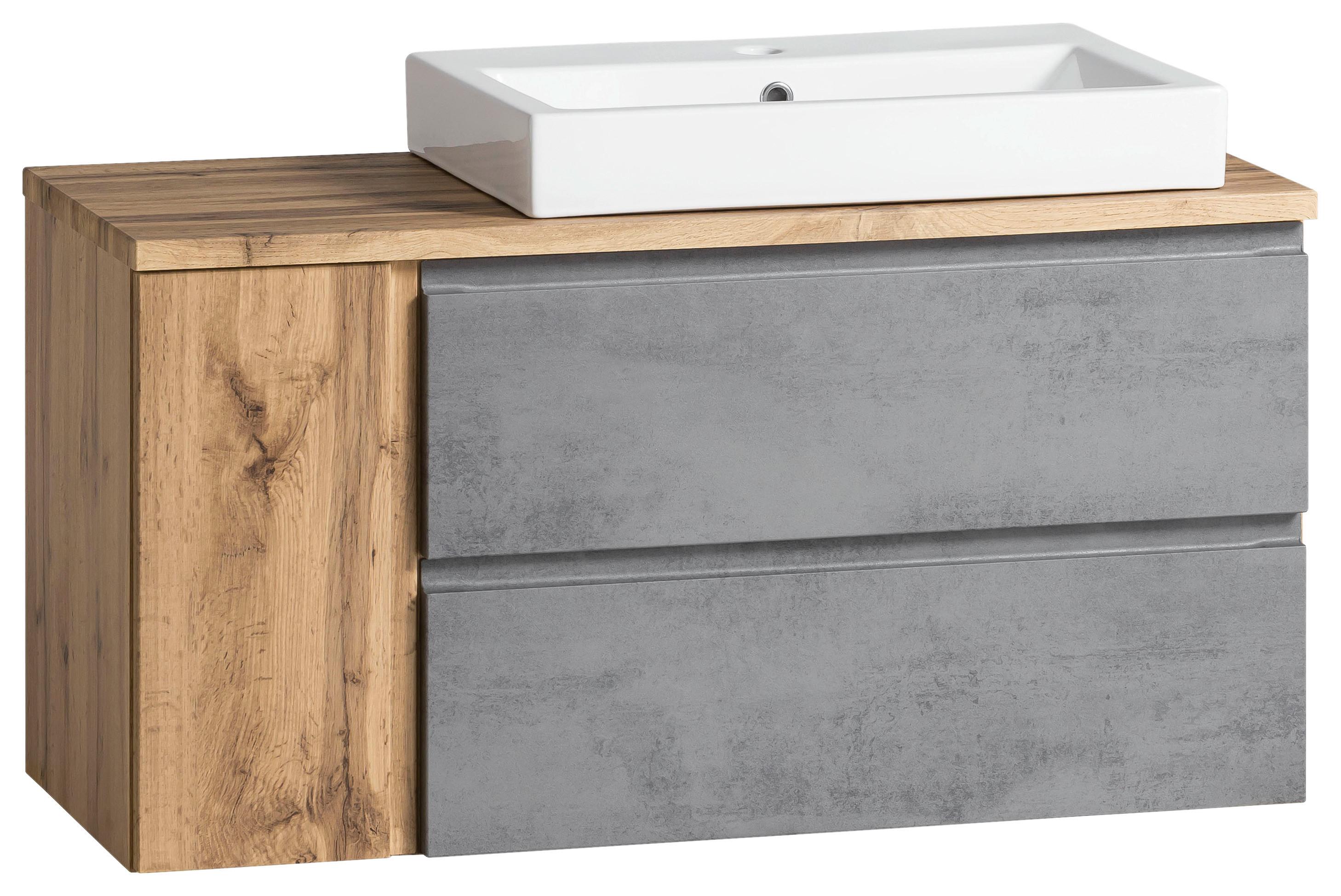 Waschbecken mit Unterschrank Varese B:105 cm Hellgrau/Eiche - Eiche Wotan/Hellgrau, MODERN, Keramik/Holzwerkstoff (105cm) - Held