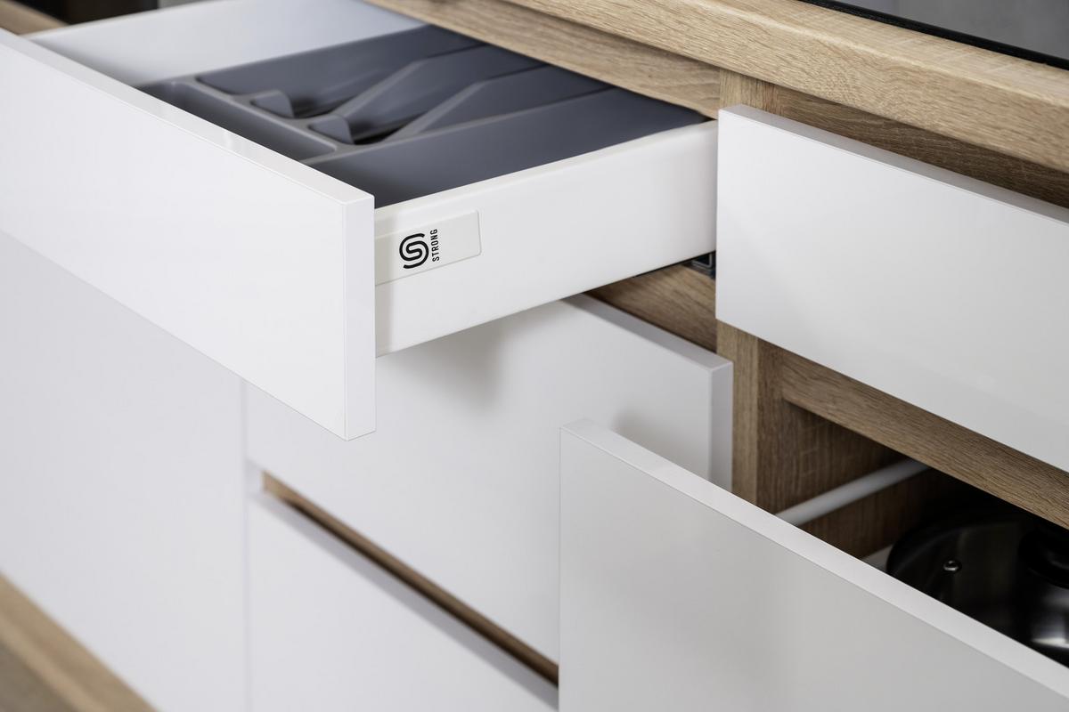 Küchenzeile Premium mit Geräten 270 cm Weiß/Eiche Dekor Modern - Eichefarben/Weiß, MODERN, Holzwerkstoff (270cm) - Respekta