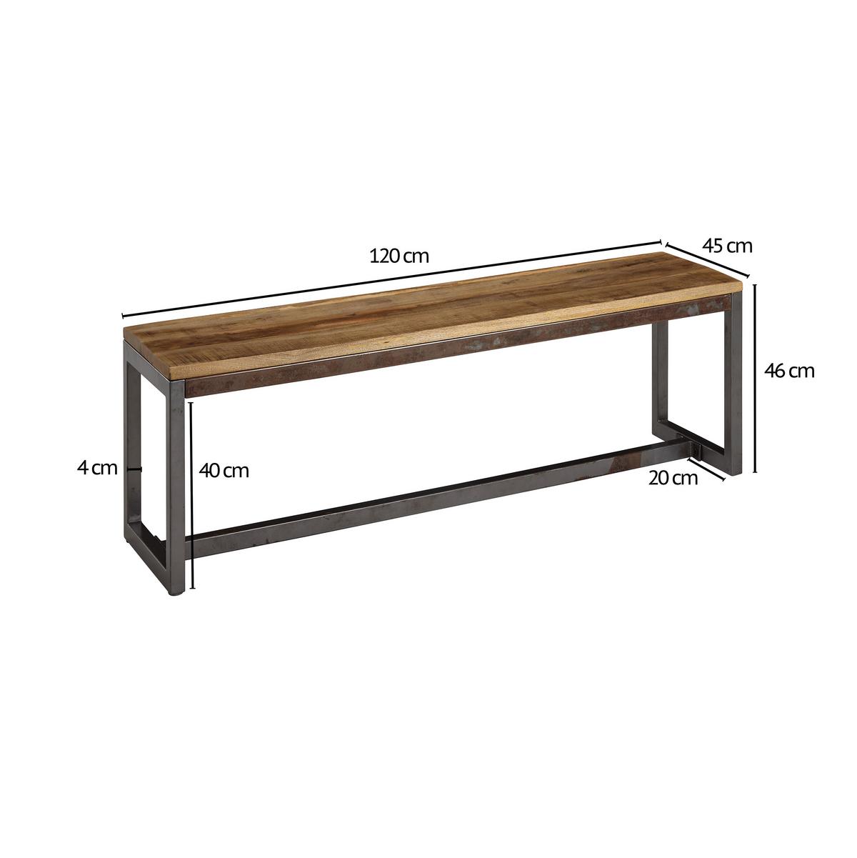 Sedací lavice z mangového dřeva 120 cm - černá/přírodní barvy, Konvenční, kov/dřevo (120/46/45cm) - MID.YOU