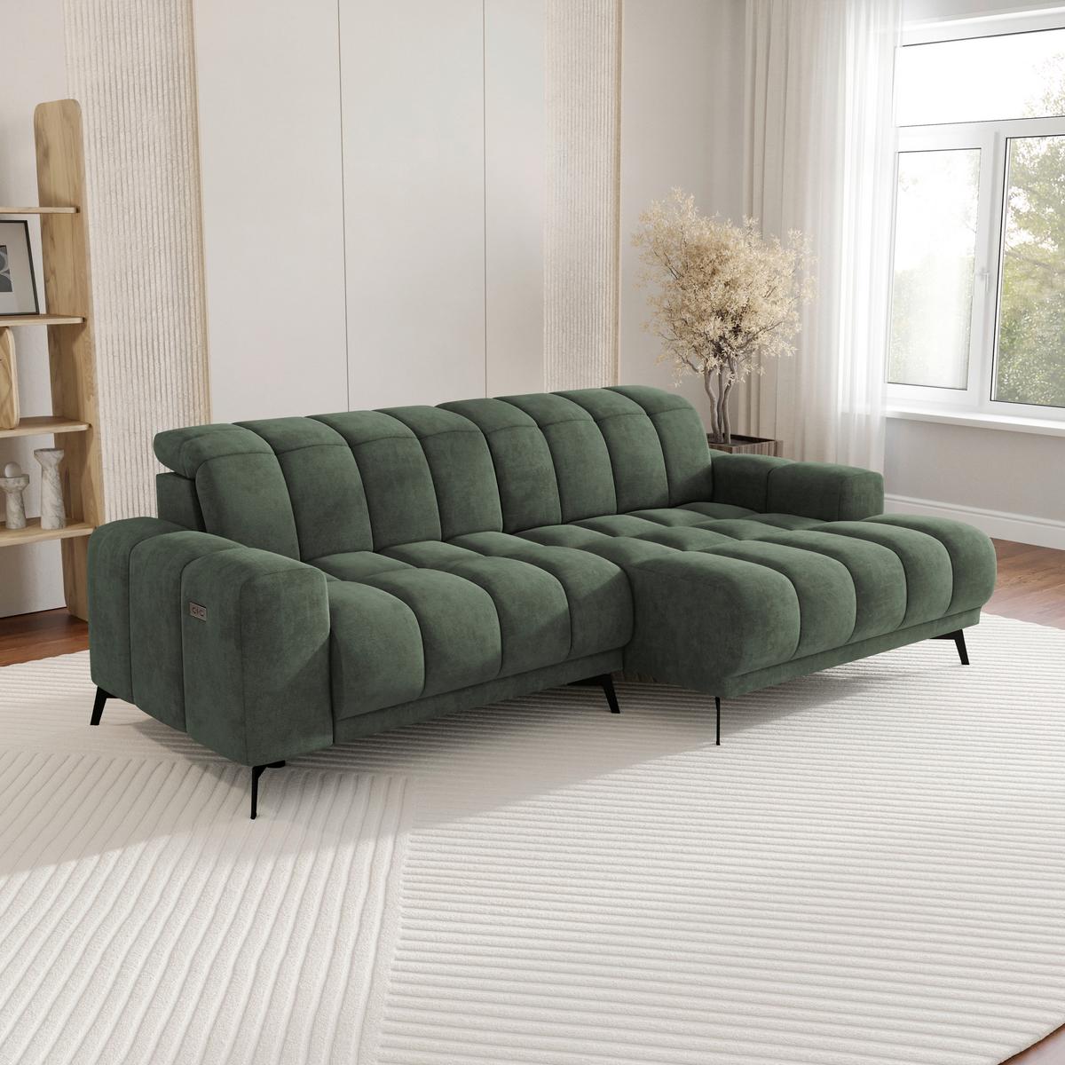 Rohová sedačka LAYA, pravá, zelená tkanina MEMPHIS - zelená, Moderní, textil (250/155cm) - Premium Living