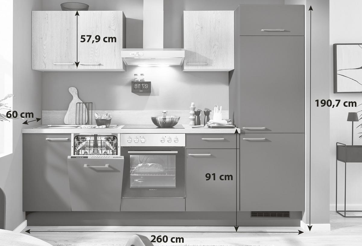 KÜCHENBLOCK PN80/PN100 - Eichefarben/Graphitfarben, MODERN, Holzwerkstoff (260cm) - Pino