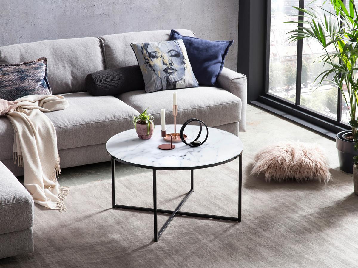 Couchtisch Schwarz/weiß D: 80 Cm - Schwarz/Weiß, Design, Glas/Metall (80/80/45cm) - Livetastic