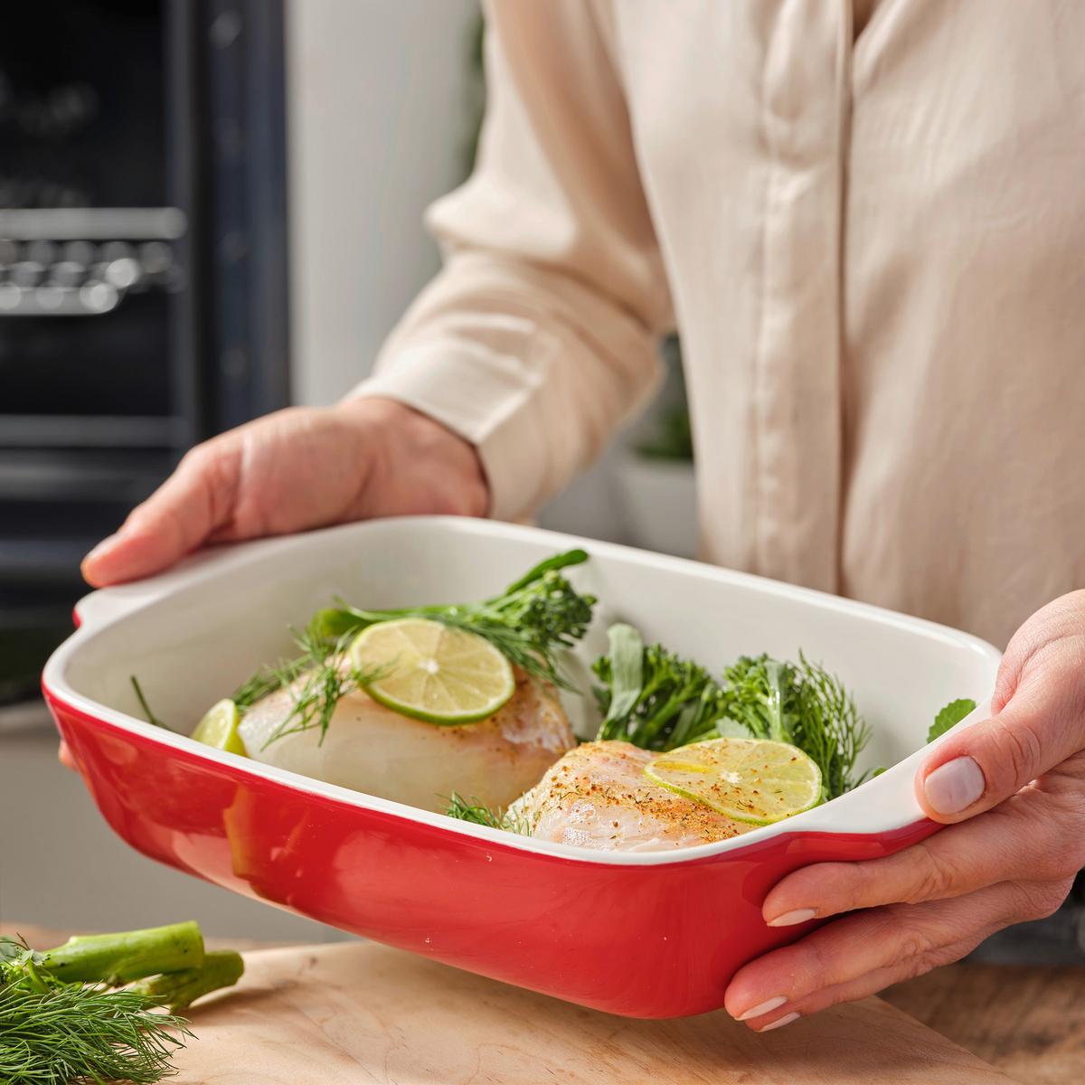 Auflaufform Stoneware Rot/weiß B: 18,8 Cm - Rot/Weiß, Basics, Naturmaterialien/Keramik (18.8cm) - Kitchenaid