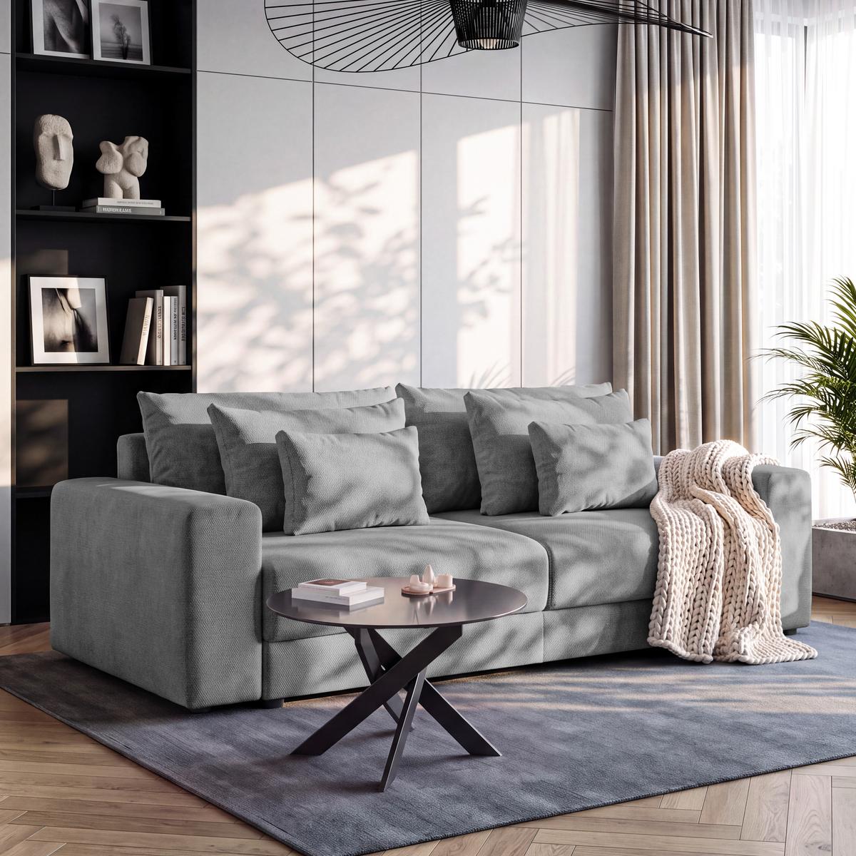 Megasofa Mega Chenille hellgrau, B: 255cm - Hellgrau/Schwarz, Trend, Textil (255/94/126cm) - Luca Bessoni
