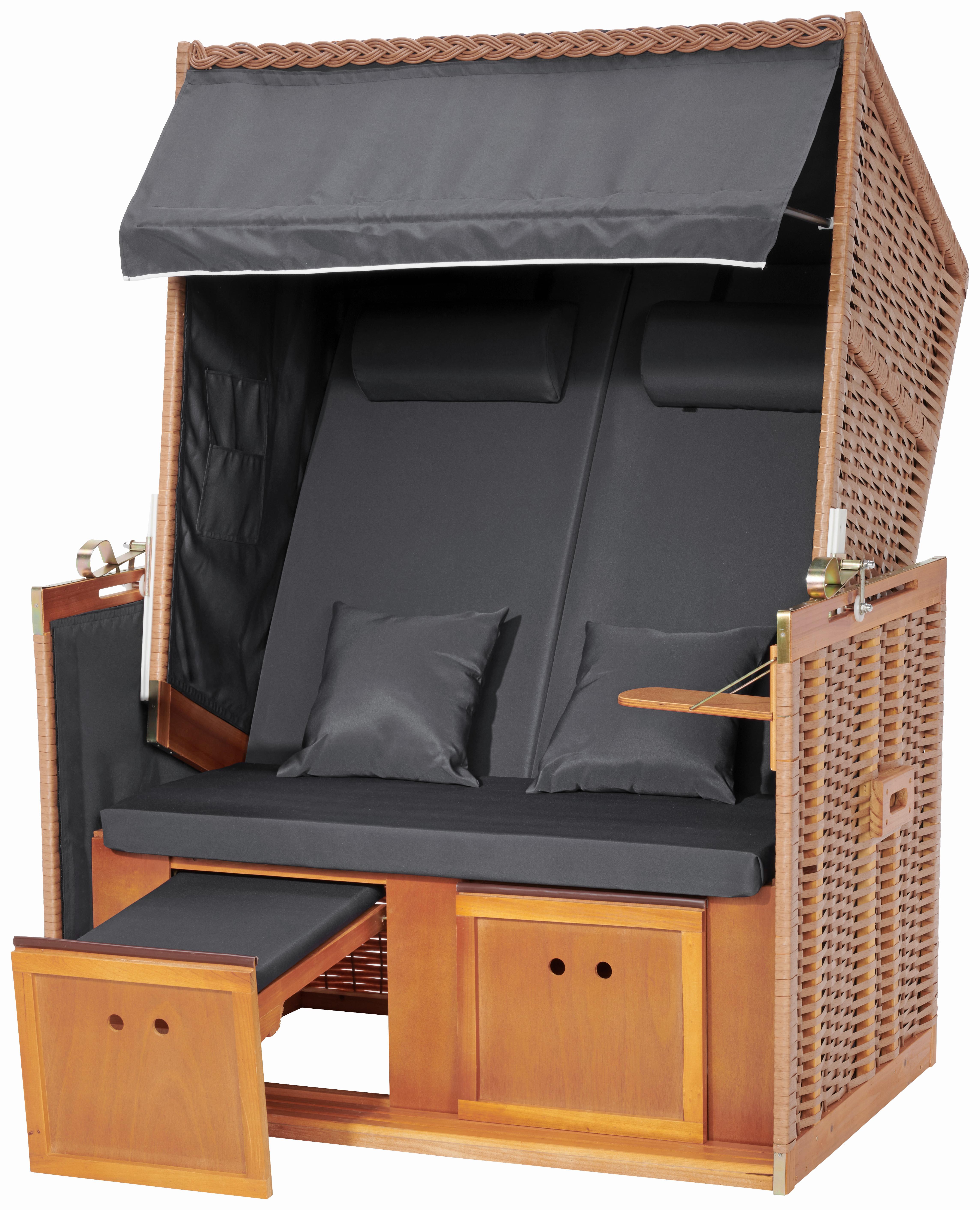 Strandkorb Nordsee Halblieger 2-Sitzer, Grau - Braun/Grau, MODERN, Holz/Kunststoff (116/159/78cm) - Ondega
