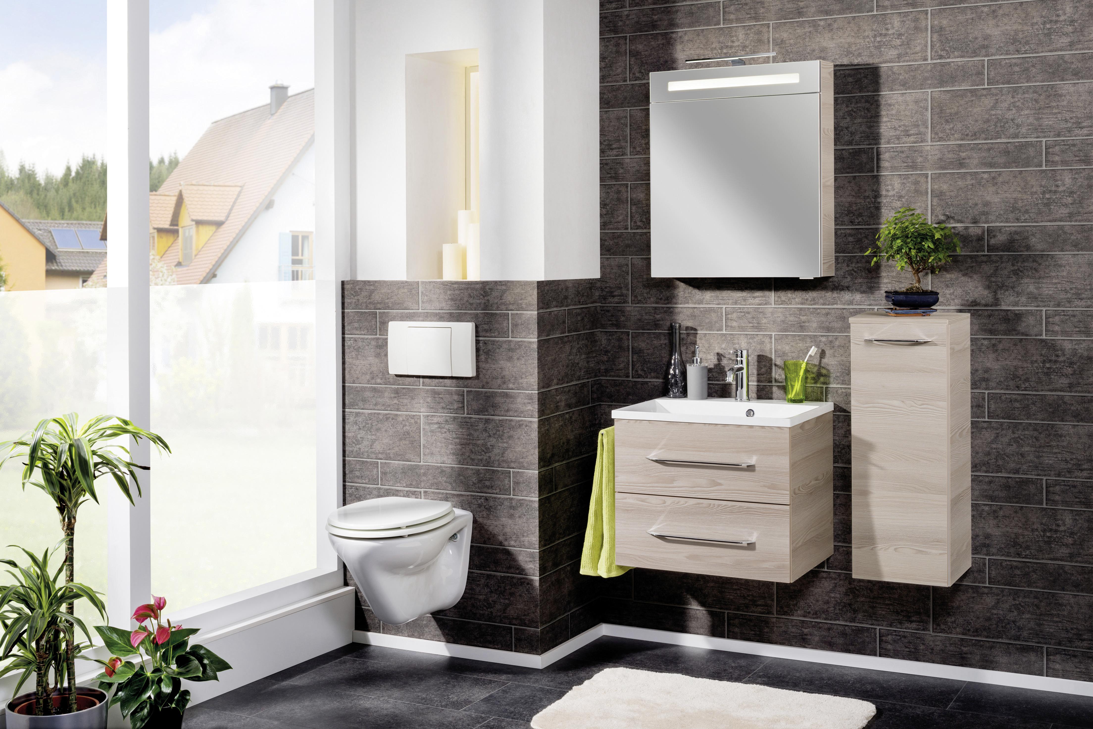 Waschbecken mit Unterschrank Clever B: 60 cm Eschefarben - Eschefarben/Weiß, MODERN, Holzwerkstoff/Kunststoff (60cm) - MID.YOU