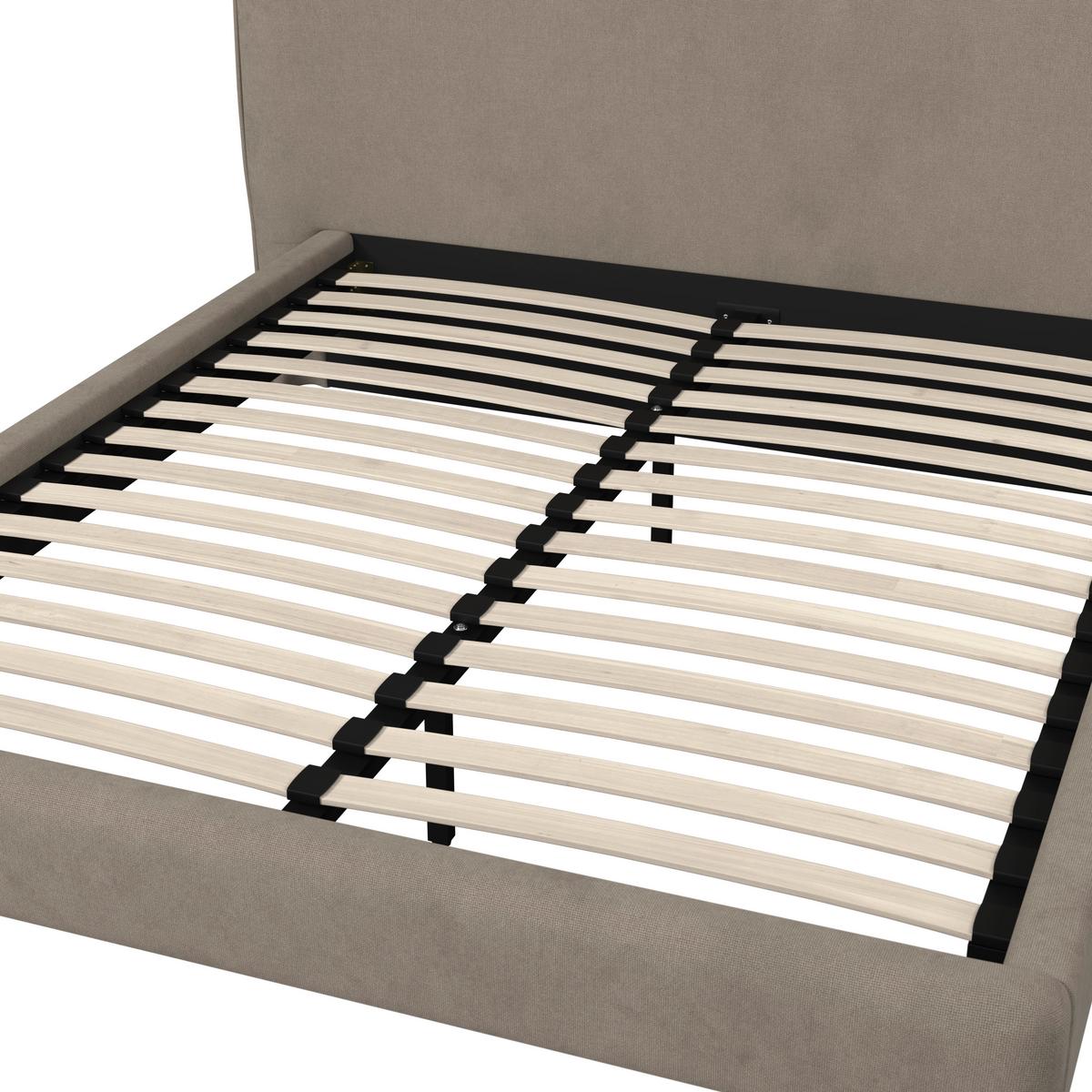 Čalúnená posteľ VALION 160x200 cm, sivohnedá - prírodná farba/farba duba, Modern, kov/drevo (160/200cm) - Bessagi Home