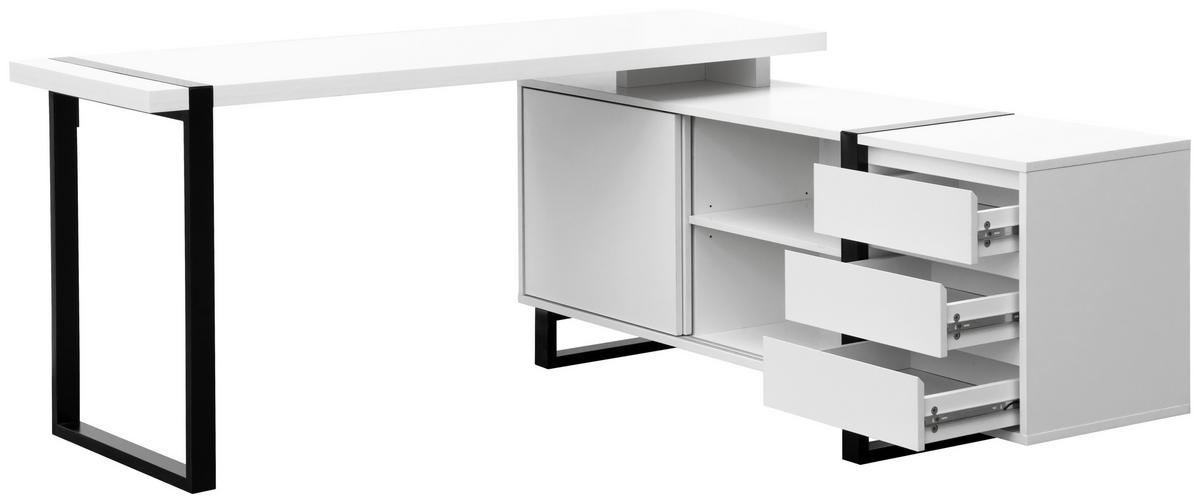 Eckschreibtisch Ray Schwarz/Weiß L: 160 cm - Schwarz/Weiß, MODERN, Holzwerkstoff/Metall (160/160/76cm) - Livetastic