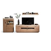 Wohnkombination Teilmassiv 3tlg. Mit Led Barcelona Eichef. - Eichefarben, Design, Glas/Holz (315/175/50cm) - Livetastic
