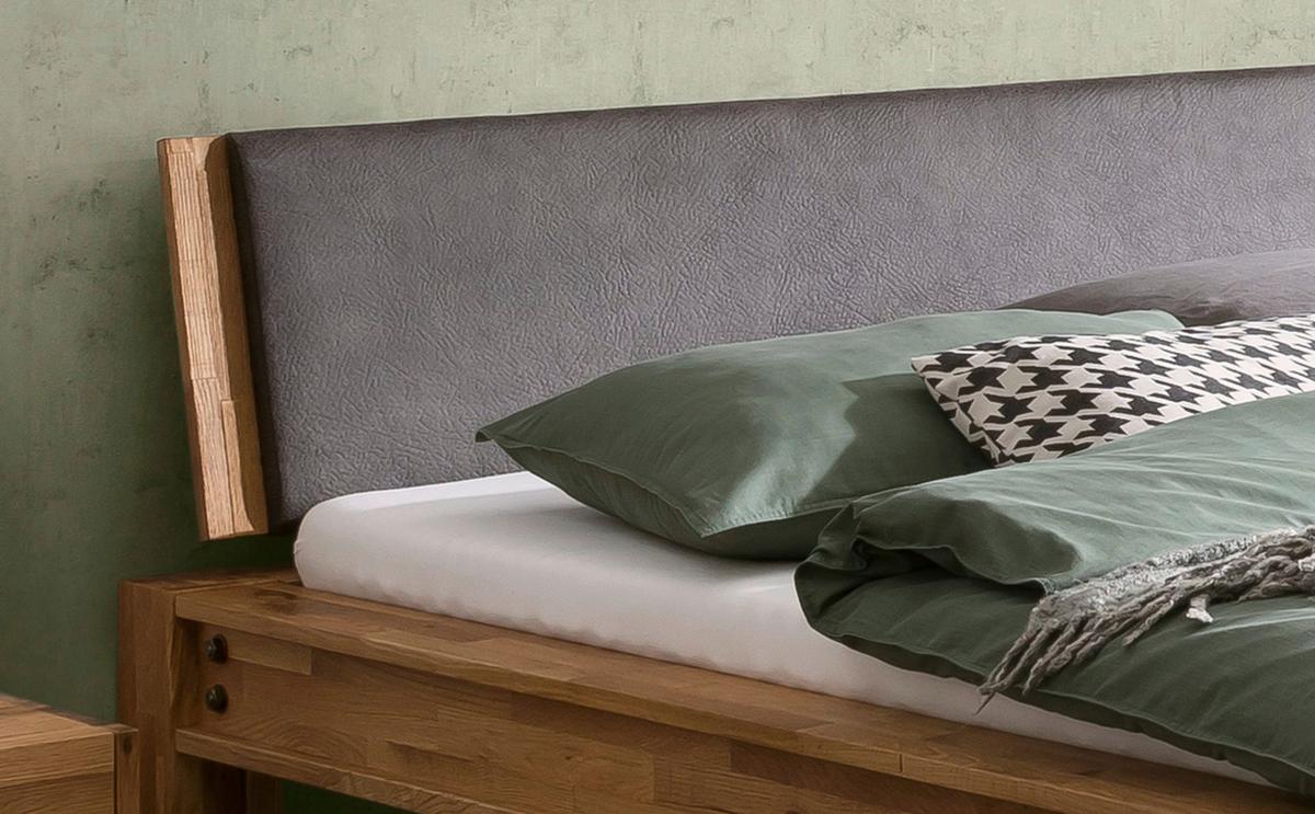 Balkenbett San Antonie Mit Gepolstertem Kopfteil 140x200 - Eichefarben/Grau, Natur, Holz/Textil (140/200cm) - Hasena