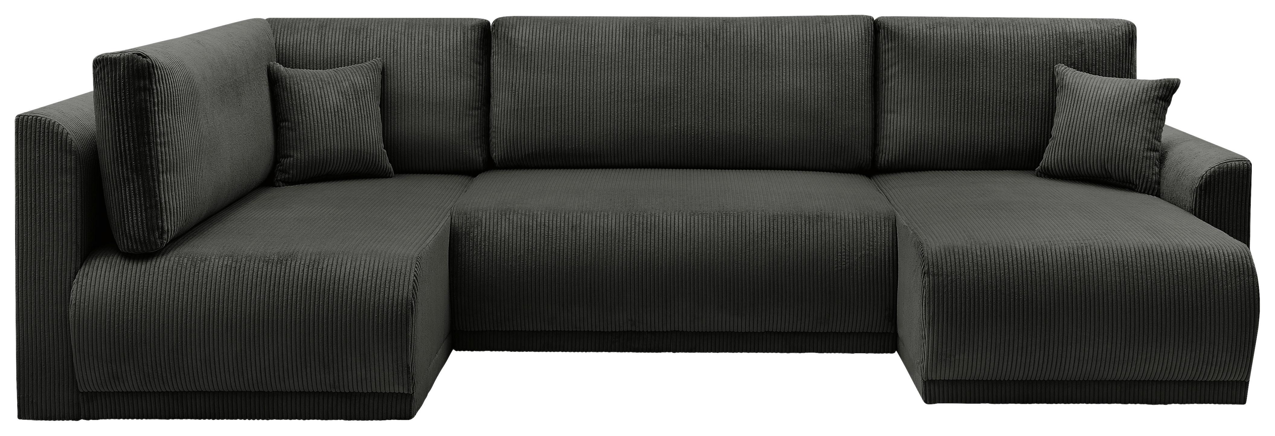 Rohová sedačka KIM U, oboustranná, černý manšestr - černá, Moderní, dřevo (146/313/160cm)