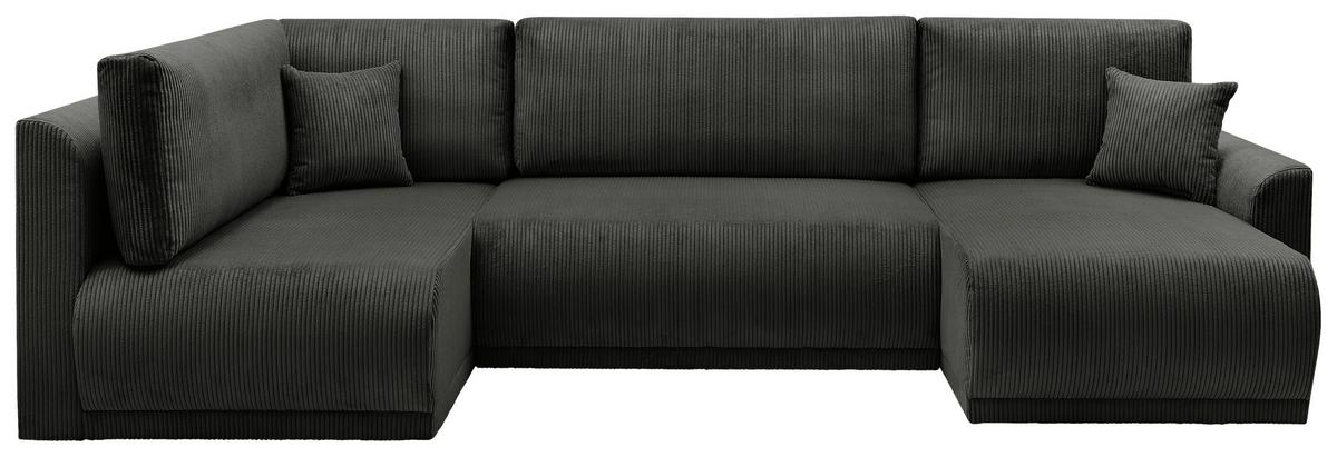 Rohová sedačka KIM U, oboustranná, černý manšestr - černá, Moderní, dřevo (146/313/160cm)