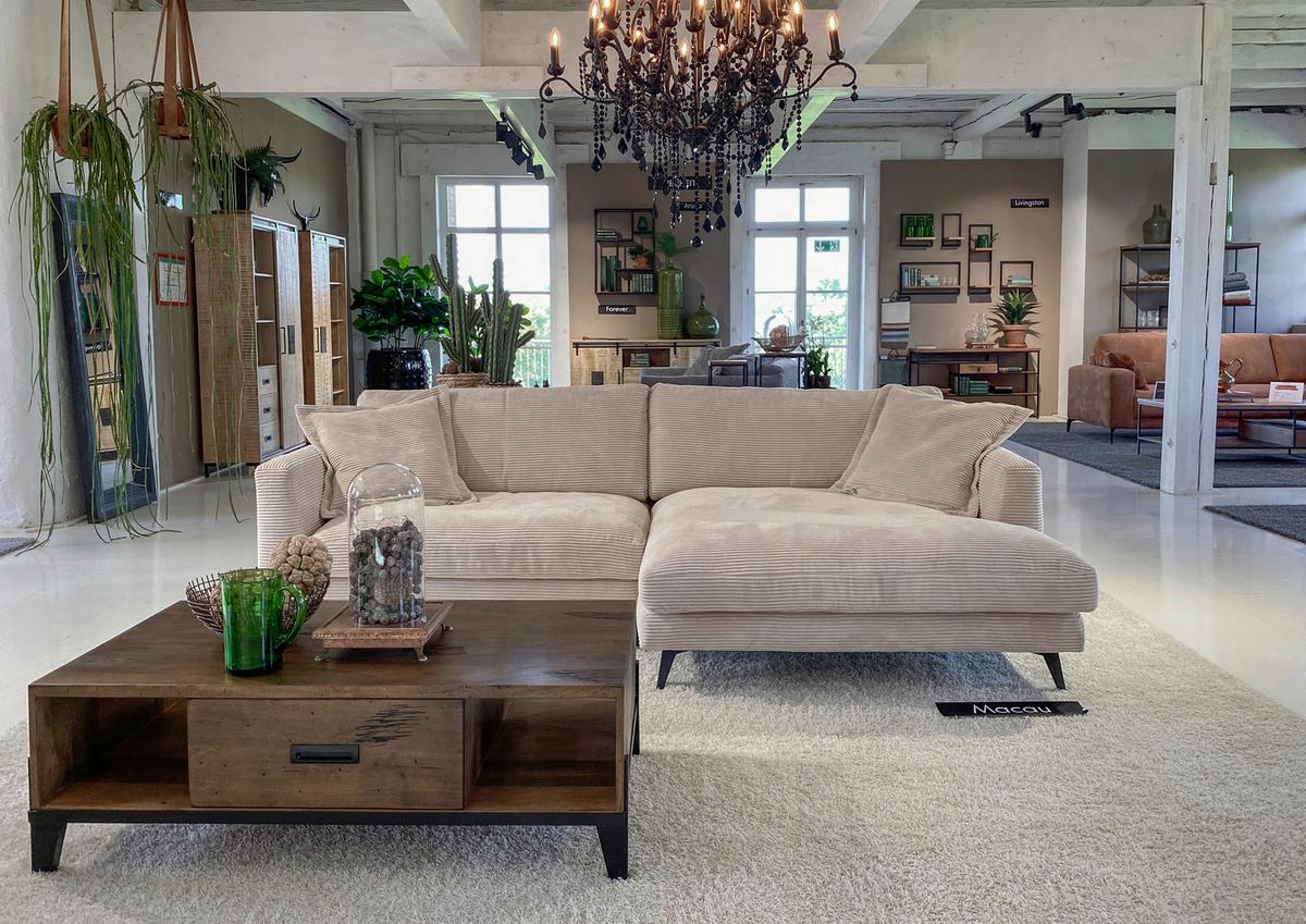 Ecksofa Macau, Beige S: 270x140 cm - Beige/Schwarz, LIFESTYLE, Textil (270/140cm) - Livetastic