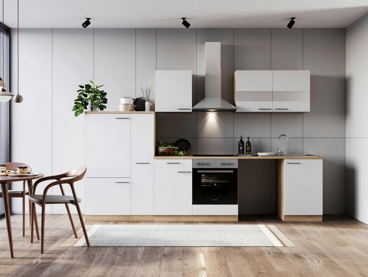 Küchenblock Merle Weiß B: 310 Cm - Eichefarben/Weiß, Basics, Glas/Holzwerkstoff (310cm) - Respekta