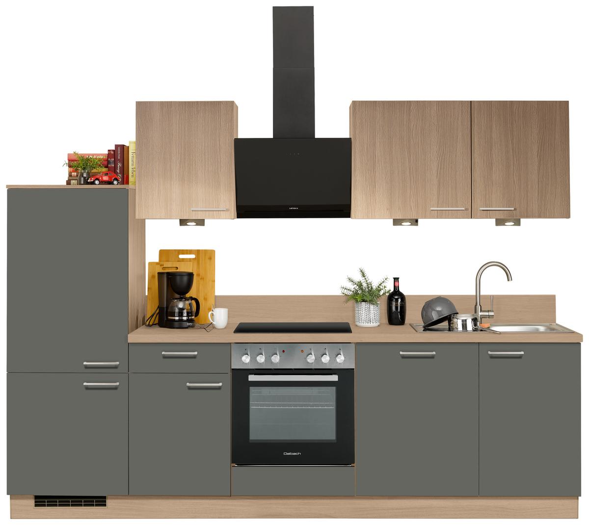 Küchenzeile Win/plan Mit Geräten 280 Cm Eiche/anthrazit - Basics, Holzwerkstoff (280cm) - Express