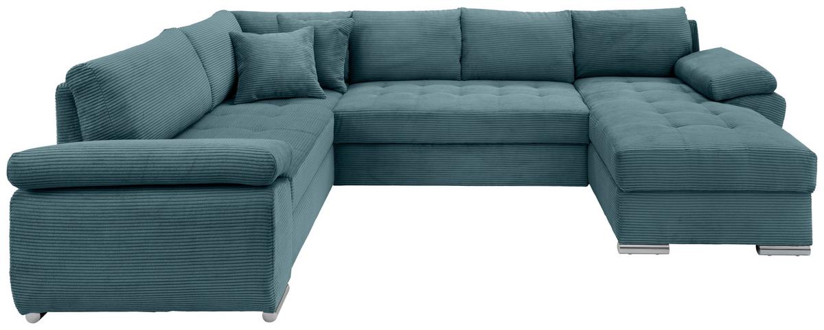 Wohnlandschaft Terana mit Schlaffunktion, Petrol - Chromfarben/Petrol, KONVENTIONELL, Textil (219/305/157cm) - Livetastic