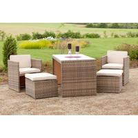 Gartengarnitur 11-tlg Merano Kunststoff mit Kissen - Beige/Naturfarben, MODERN, Glas/Kunststoff - Gardenson