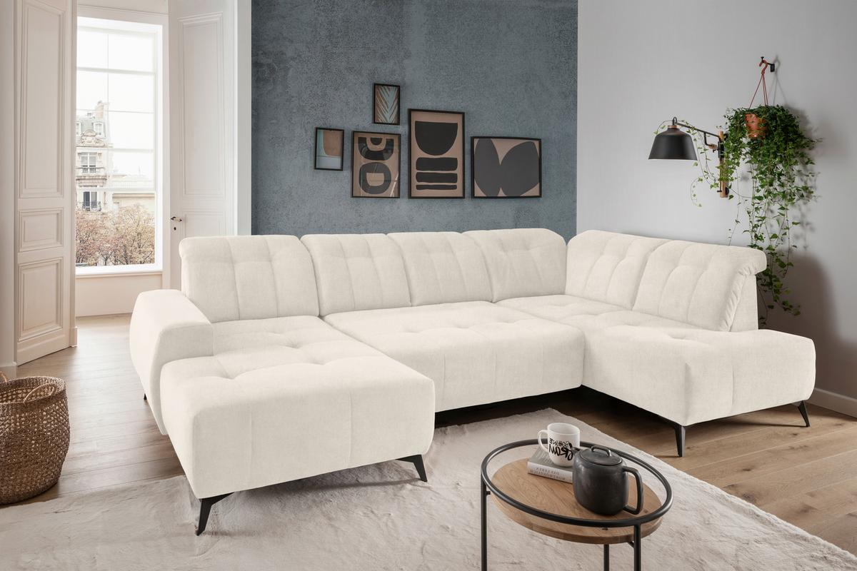 Ecksofa, Sitzvorzug Elektrisch Sano, Creme, 180x337x200 Cm - Creme/Schwarz, MODERN, Textil (180/337/200cm) - Livetastic